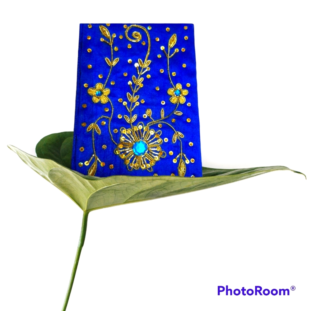 Handcrafted Beaded/Sequin Lined Blue Journal